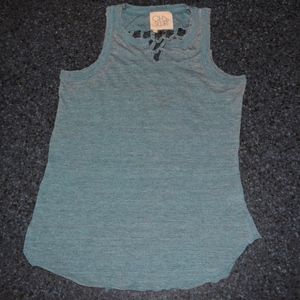 Chaser - Teal Overdyed Caged Back Tank Top